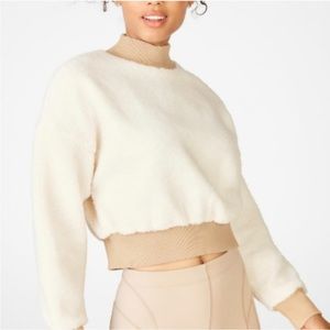Fabletics Cream & Tan Malia Polar Fleece Pullover L